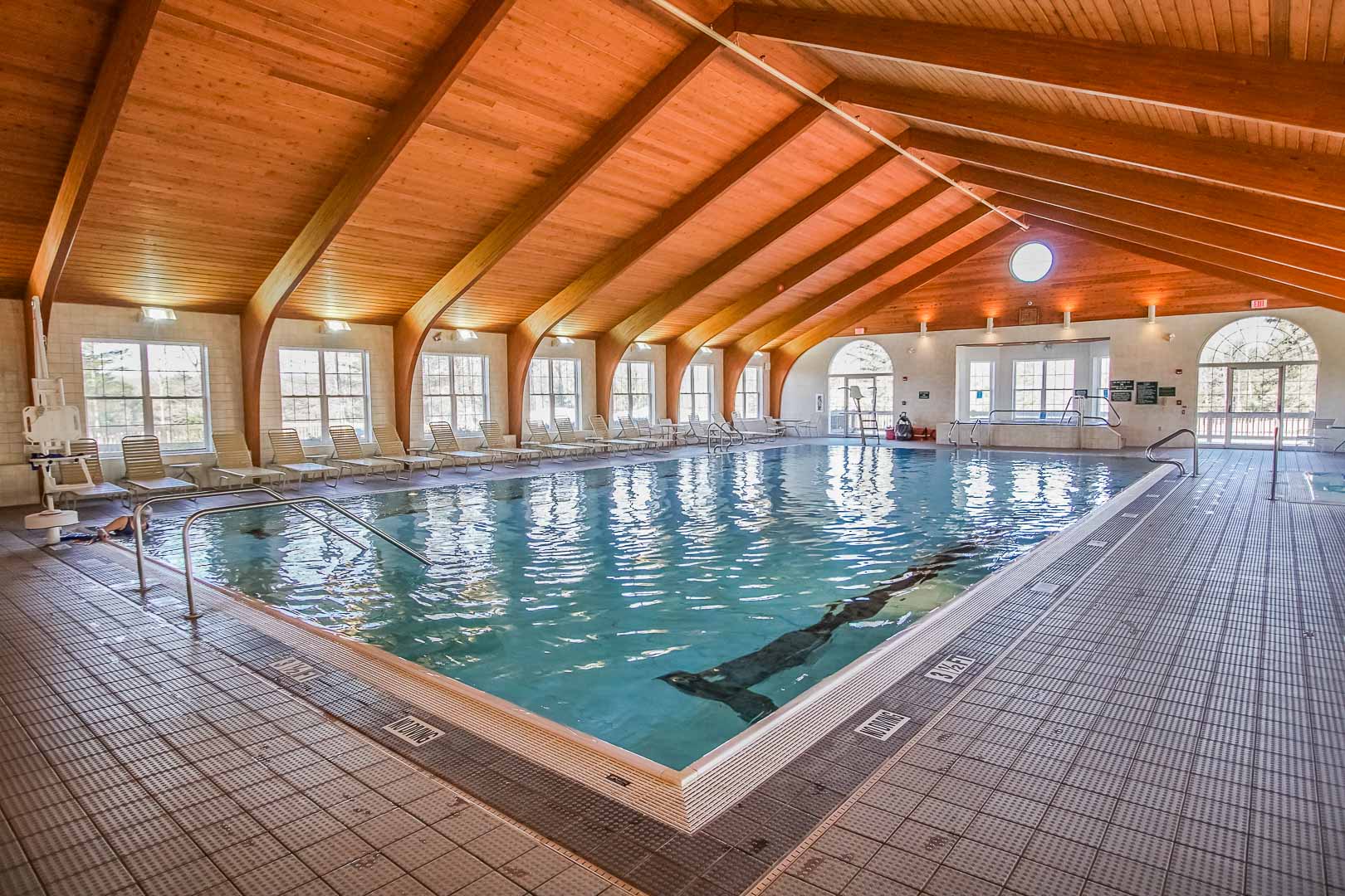 A refreshing indoor pool at VRI's Tanglwood Resort in Pennsylvania.